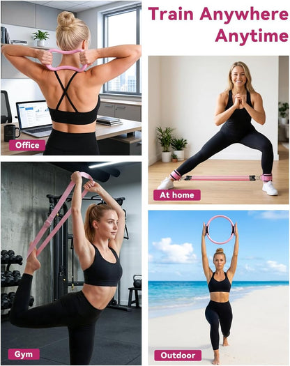 lucdnc Pilates Kit for Home,24 pcs Workouts Sets for Women 14”Pilates Circles 8" Yoga Ball, Resistance Band for Ankle,Back,Legs,Glutes,Pilates Equipment Ideal for Home Gym & Travel Fitness Essentials
