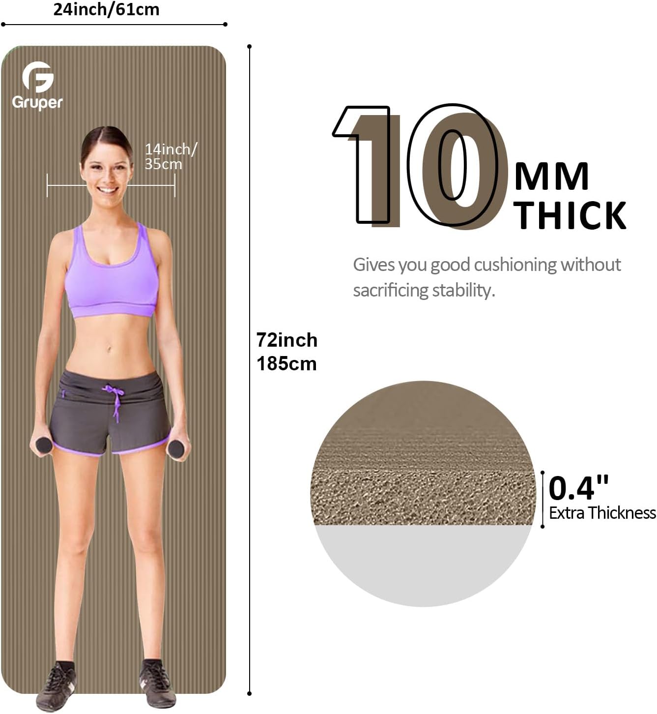 Yoga Mat Non Slip NBR Extra Thick Yoga Mat, 72"L x 32"/24"W x 0.6"/0.4"TH (185cm x 80cm/61cm x 15mm/10mm), Anti-Tear Exercise Mat with Carrying Strap and Bag, Workout Mats for Yoga, Pilates