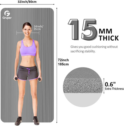 Yoga Mat Non Slip NBR Extra Thick Yoga Mat, 72"L x 32"/24"W x 0.6"/0.4"TH (185cm x 80cm/61cm x 15mm/10mm), Anti-Tear Exercise Mat with Carrying Strap and Bag, Workout Mats for Yoga, Pilates