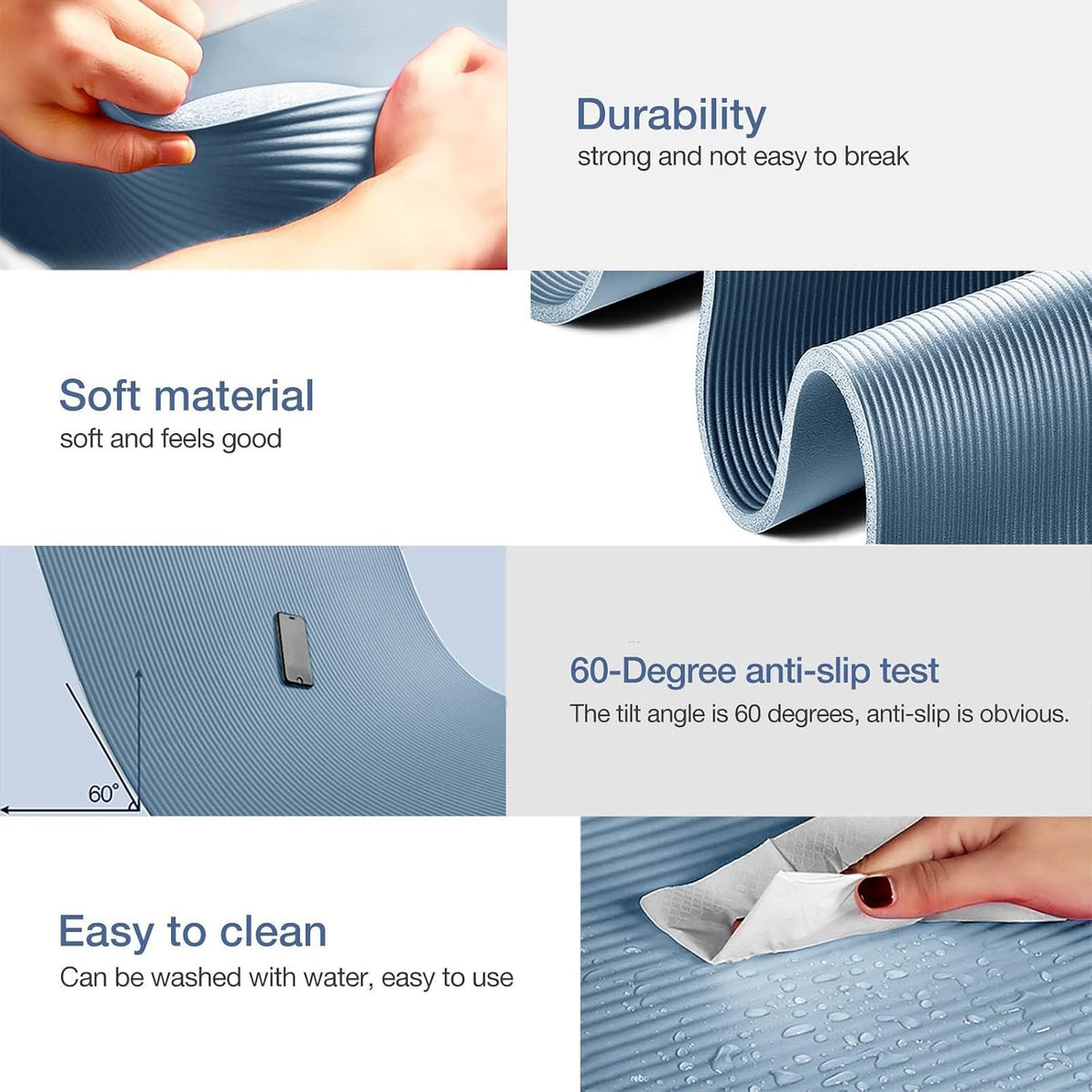 Yoga Mat Non Slip NBR Extra Thick Yoga Mat, 72"L x 32"/24"W x 0.6"/0.4"TH (185cm x 80cm/61cm x 15mm/10mm), Anti-Tear Exercise Mat with Carrying Strap and Bag, Workout Mats for Yoga, Pilates