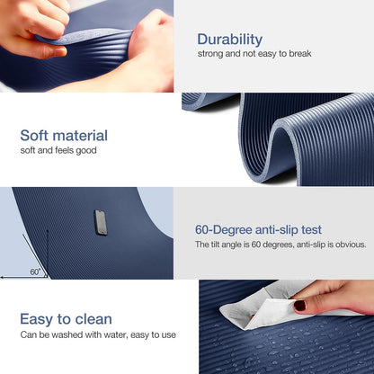 Yoga Mat Non Slip NBR Extra Thick Yoga Mat, 72"L x 32"/24"W x 0.6"/0.4"TH (185cm x 80cm/61cm x 15mm/10mm), Anti-Tear Exercise Mat with Carrying Strap and Bag, Workout Mats for Yoga, Pilates