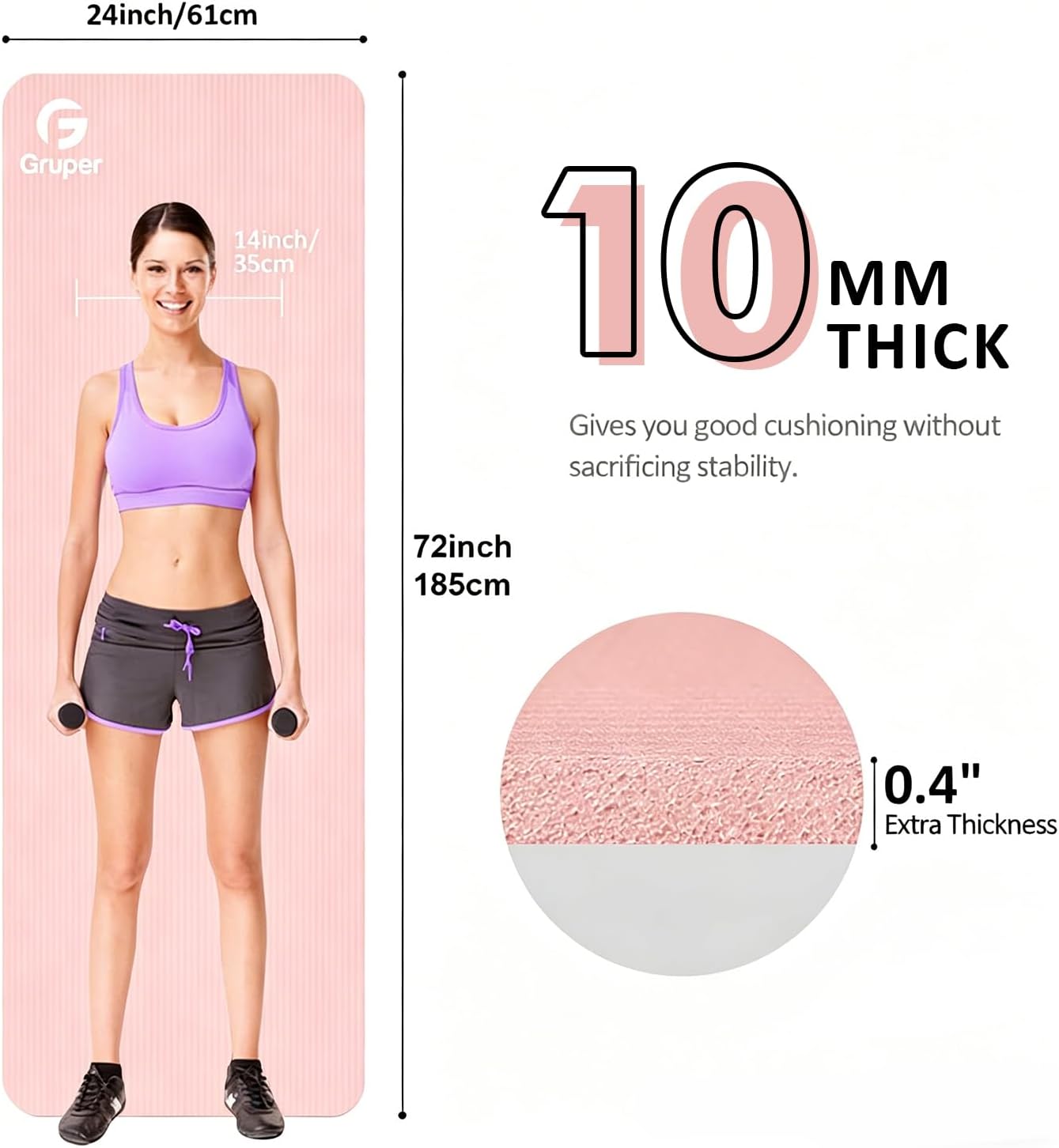 Yoga Mat Non Slip NBR Extra Thick Yoga Mat, 72"L x 32"/24"W x 0.6"/0.4"TH (185cm x 80cm/61cm x 15mm/10mm), Anti-Tear Exercise Mat with Carrying Strap and Bag, Workout Mats for Yoga, Pilates