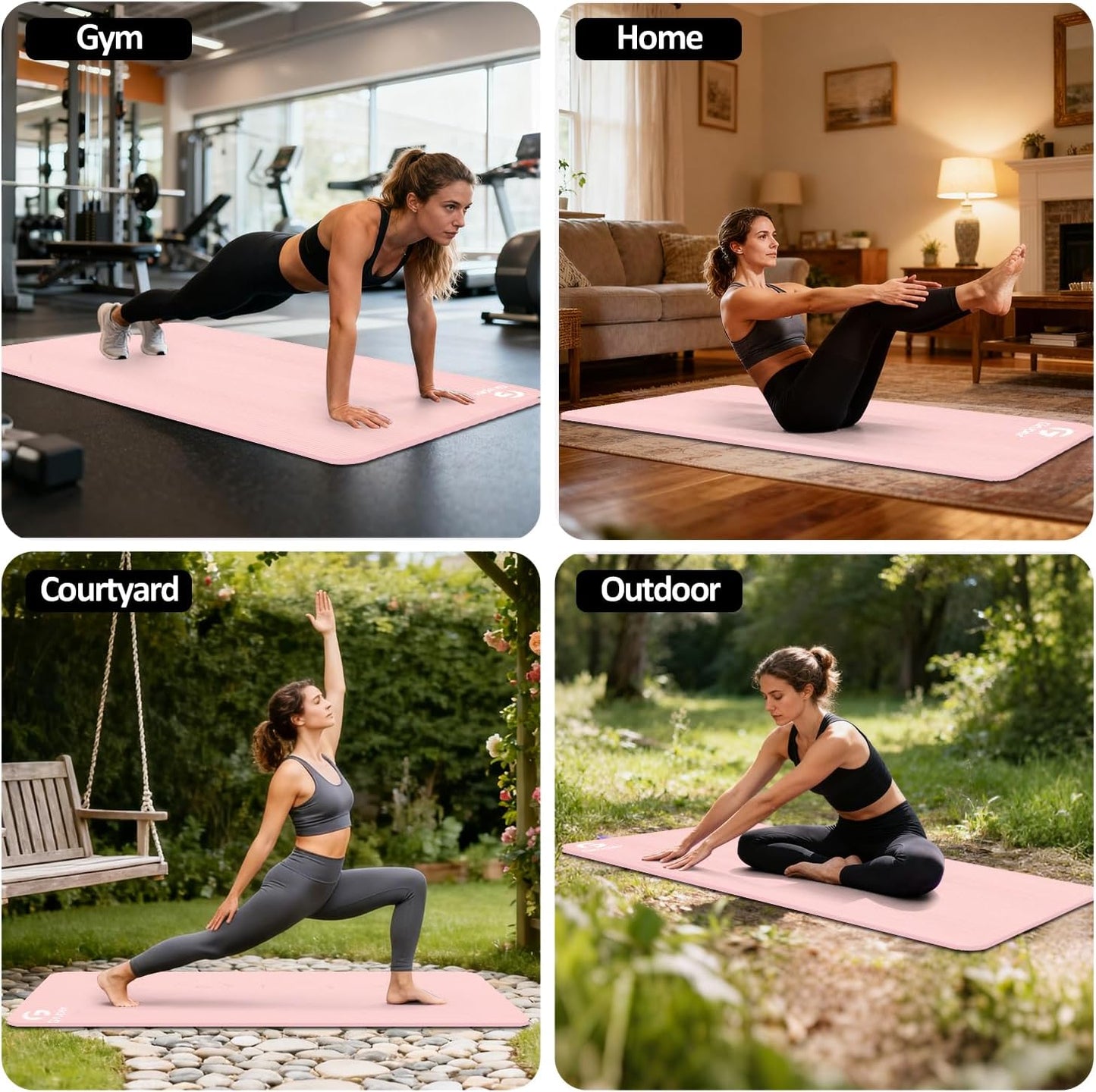 Yoga Mat Non Slip NBR Extra Thick Yoga Mat, 72"L x 32"/24"W x 0.6"/0.4"TH (185cm x 80cm/61cm x 15mm/10mm), Anti-Tear Exercise Mat with Carrying Strap and Bag, Workout Mats for Yoga, Pilates