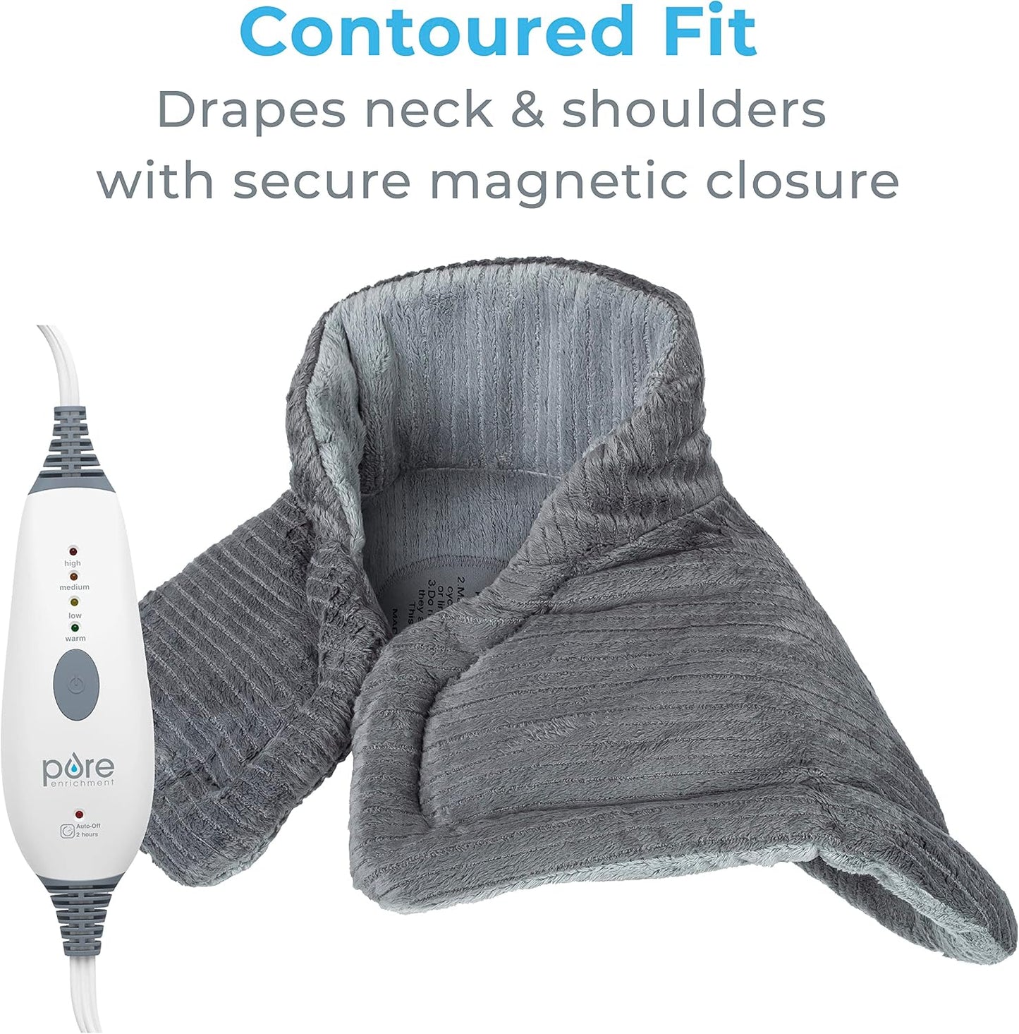 PureRelief Neck & Shoulder Heating Pad - 4 Heat Settings, Auto Shut-Off, Universal Fit, Magnet Closure, Soft Micromink, Storage Bag, 5-Year Warranty, Machine Wash (Turquoise Blue)
