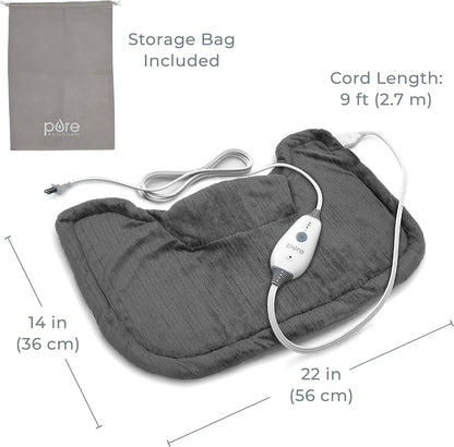 PureRelief Neck & Shoulder Heating Pad - 4 Heat Settings, Auto Shut-Off, Universal Fit, Magnet Closure, Soft Micromink, Storage Bag, 5-Year Warranty, Machine Wash (Turquoise Blue)