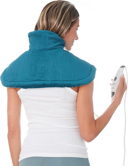 PureRelief Neck & Shoulder Heating Pad - 4 Heat Settings, Auto Shut-Off, Universal Fit, Magnet Closure, Soft Micromink, Storage Bag, 5-Year Warranty, Machine Wash (Turquoise Blue)