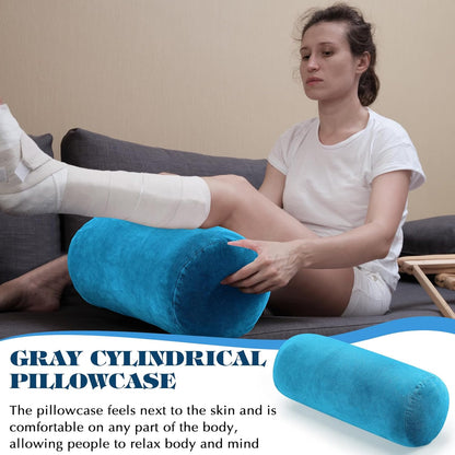 2 Pcs Neck Roll Pillow Case, 16 X 6 Inch Short Plush Gray