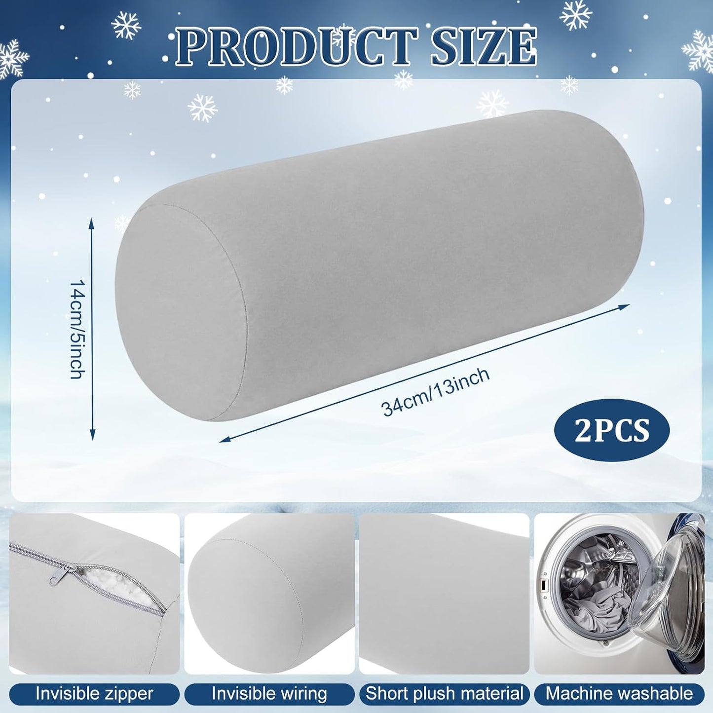 2 Pcs Neck Roll Pillow Case, 16 X 6 Inch Short Plush Gray