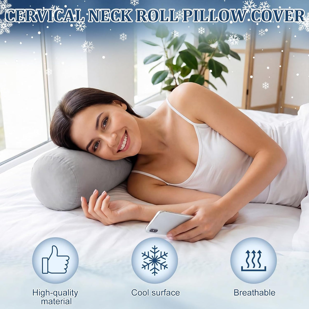 2 Pcs Neck Roll Pillow Case, 16 X 6 Inch Short Plush Gray