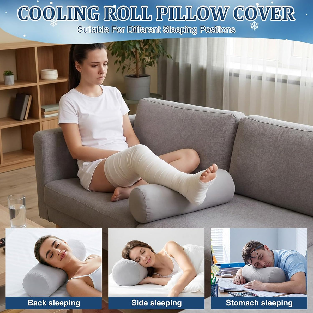 2 Pcs Neck Roll Pillow Case, 16 X 6 Inch Short Plush Gray