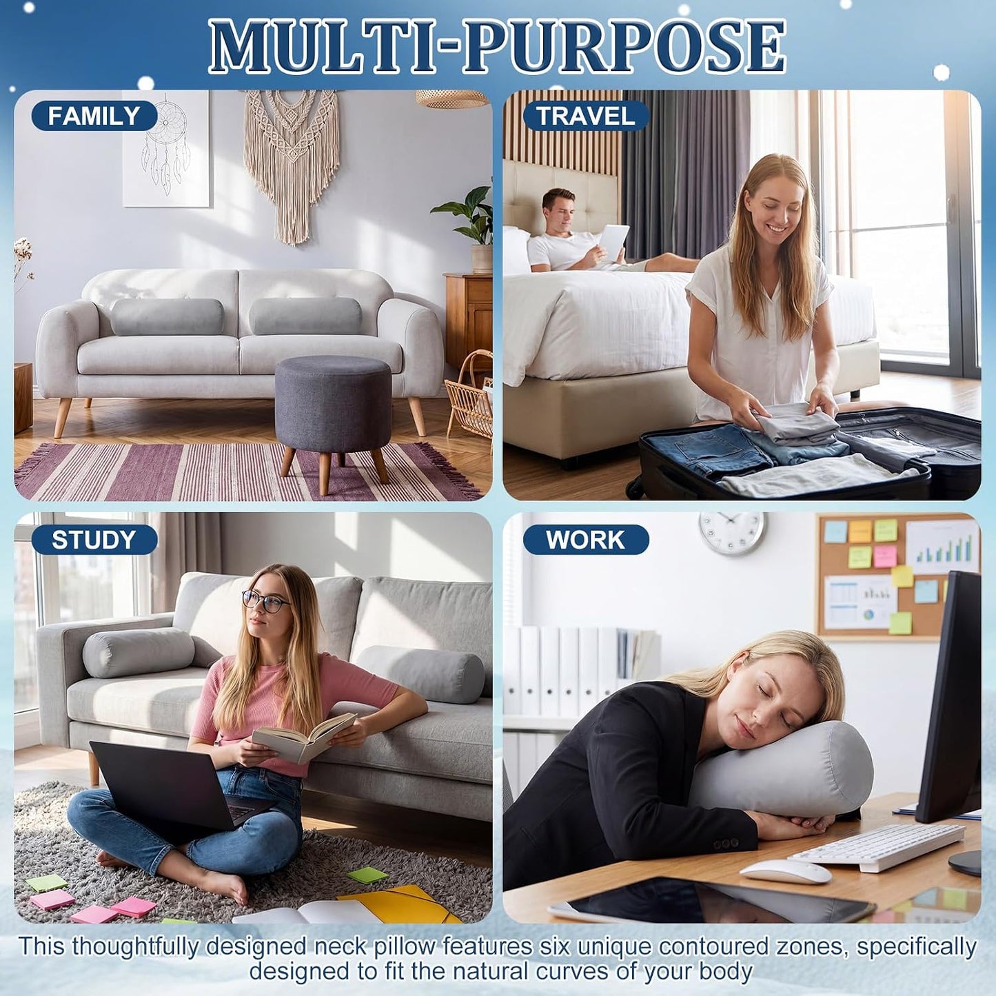 2 Pcs Neck Roll Pillow Case, 16 X 6 Inch Short Plush Gray