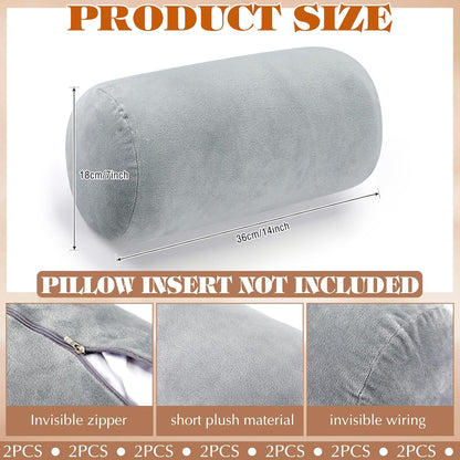 2 Pcs Neck Roll Pillow Case, 16 X 6 Inch Short Plush Gray