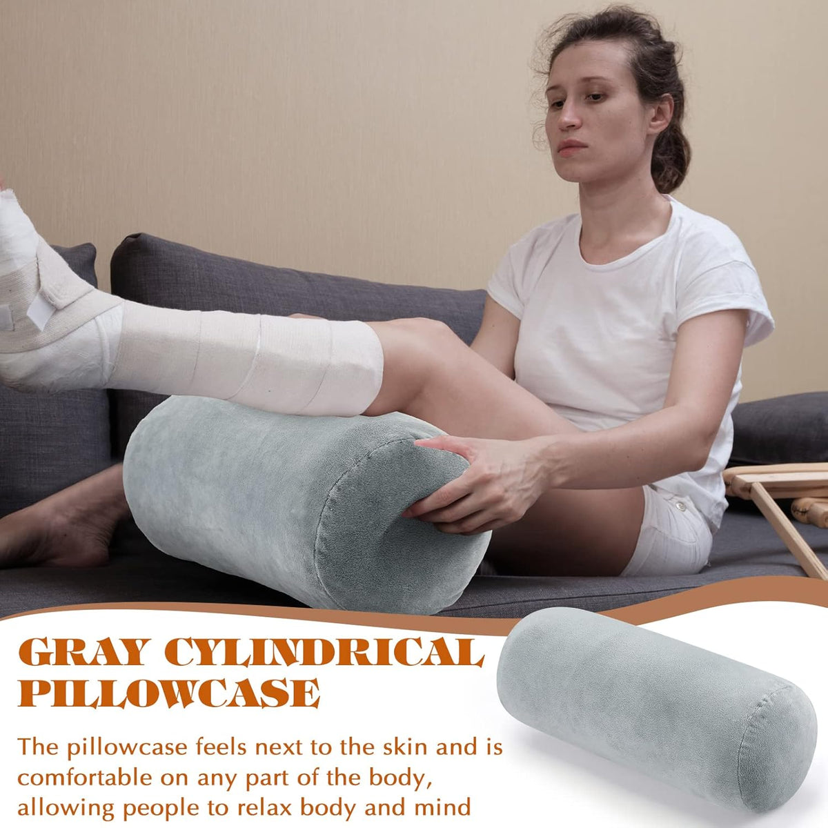 2 Pcs Neck Roll Pillow Case, 16 X 6 Inch Short Plush Gray