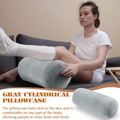 2 Pcs Neck Roll Pillow Case, 16 X 6 Inch Short Plush Gray