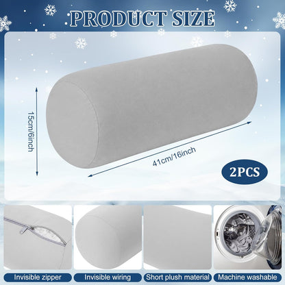 2 Pcs Neck Roll Pillow Case, 16 X 6 Inch Short Plush Gray