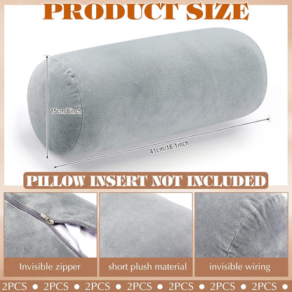 2 Pcs Neck Roll Pillow Case, 16 X 6 Inch Short Plush Gray