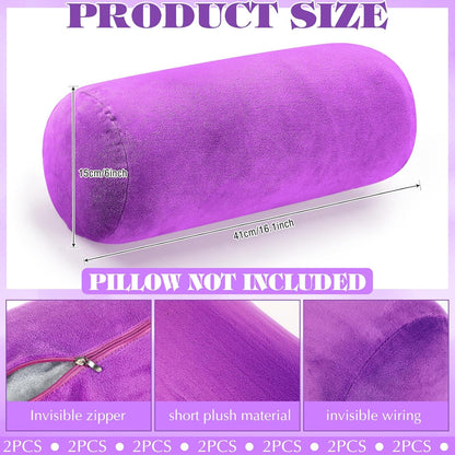 2 Pcs Neck Roll Pillow Case, 16 X 6 Inch Short Plush Gray