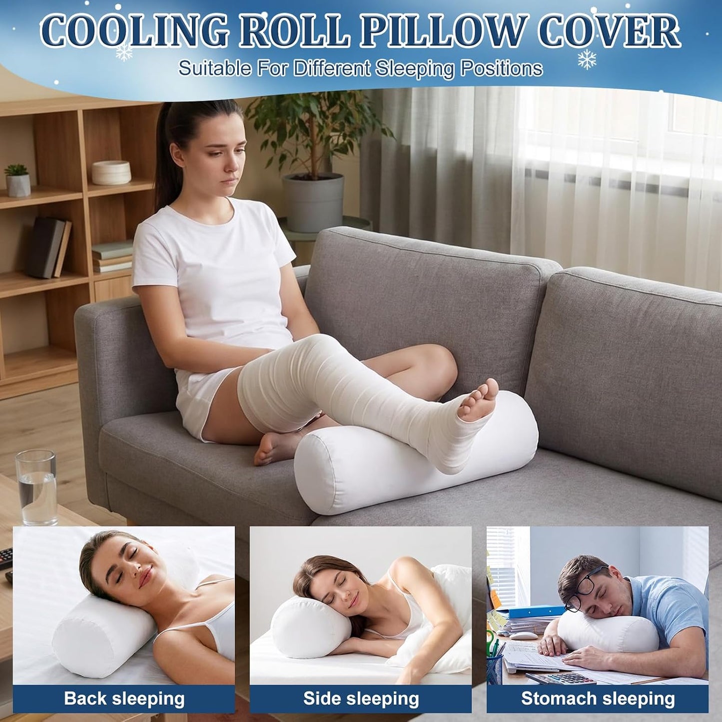 2 Pcs Neck Roll Pillow Case, 16 X 6 Inch Short Plush Gray