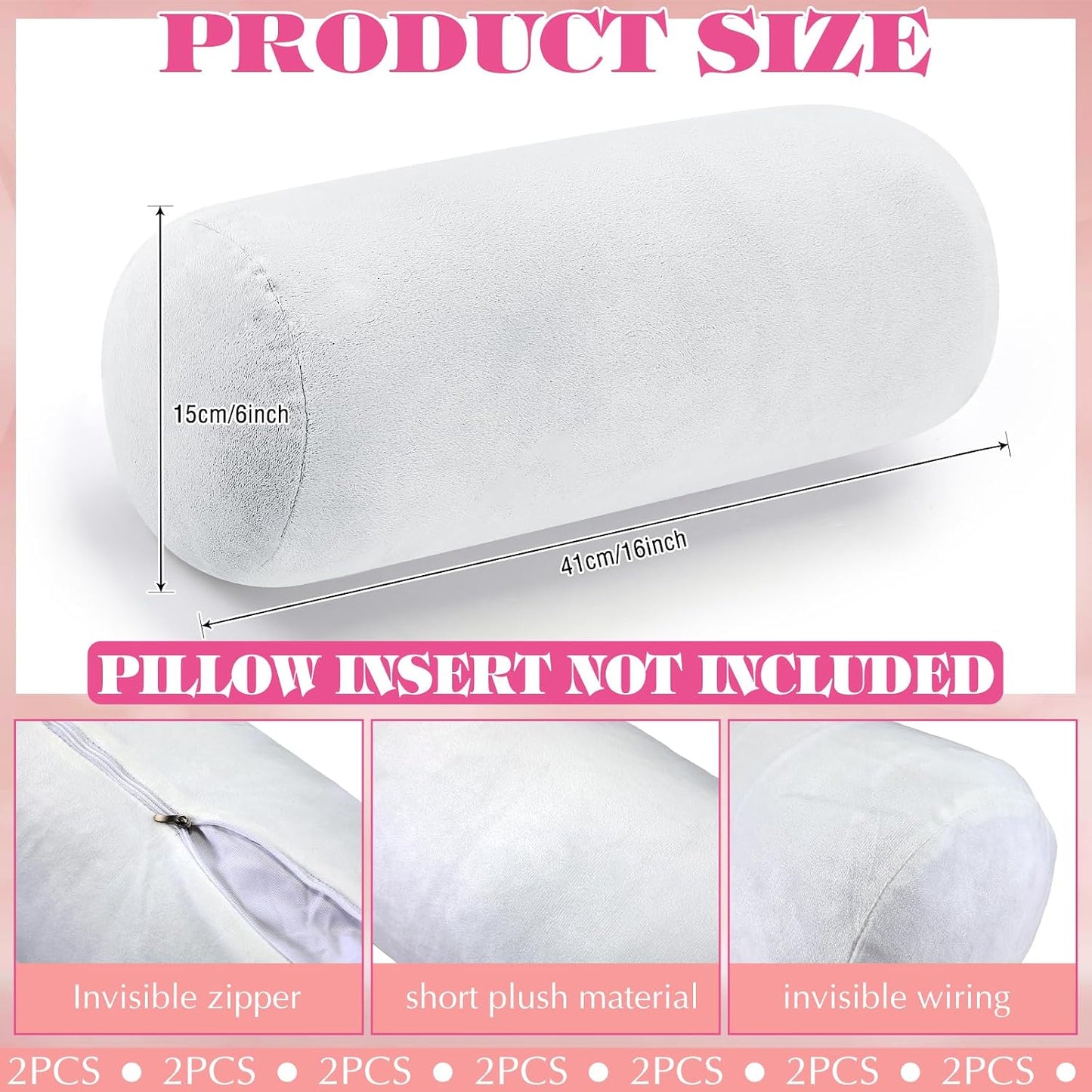 2 Pcs Neck Roll Pillow Case, 16 X 6 Inch Short Plush Gray