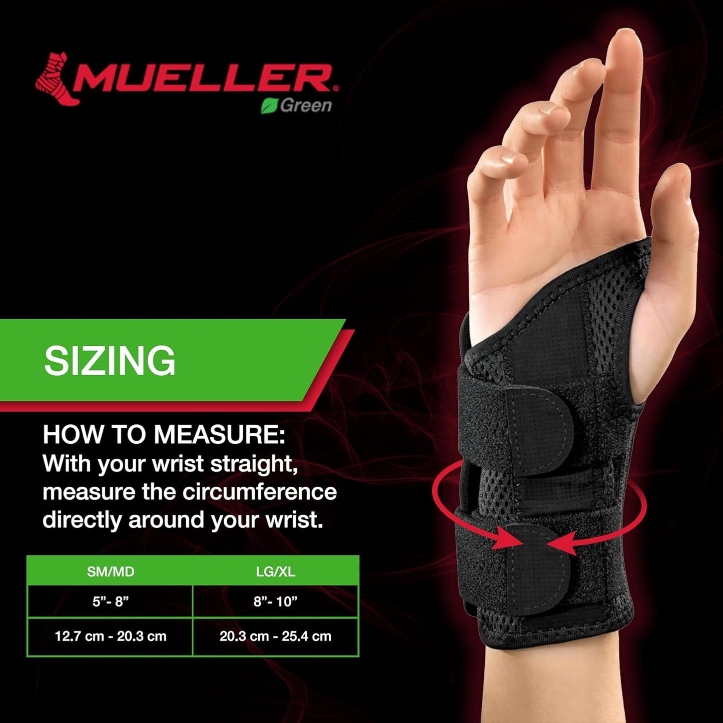 Green Fitted Wrist Brace for Men and Women, Wrist Pain Relief Support, Ideal for Carpal Tunnel, Tendonitis, Arthritis, Right Hand, Black, Small/Medium