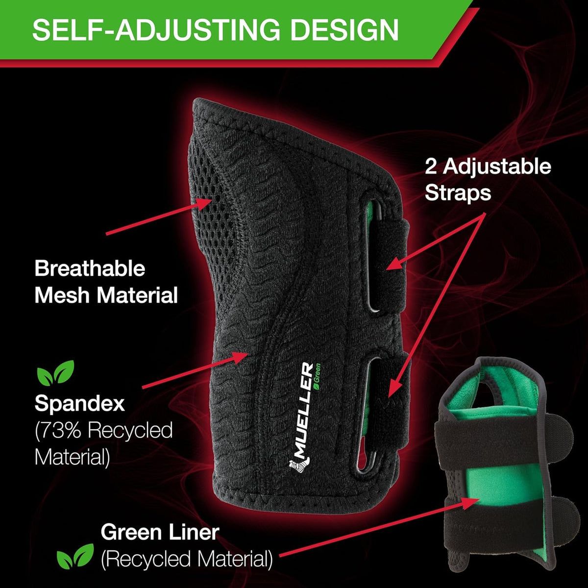 Green Fitted Wrist Brace for Men and Women, Wrist Pain Relief Support, Ideal for Carpal Tunnel, Tendonitis, Arthritis, Right Hand, Black, Small/Medium