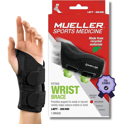 Green Fitted Wrist Brace for Men and Women, Wrist Pain Relief Support, Ideal for Carpal Tunnel, Tendonitis, Arthritis, Right Hand, Black, Small/Medium
