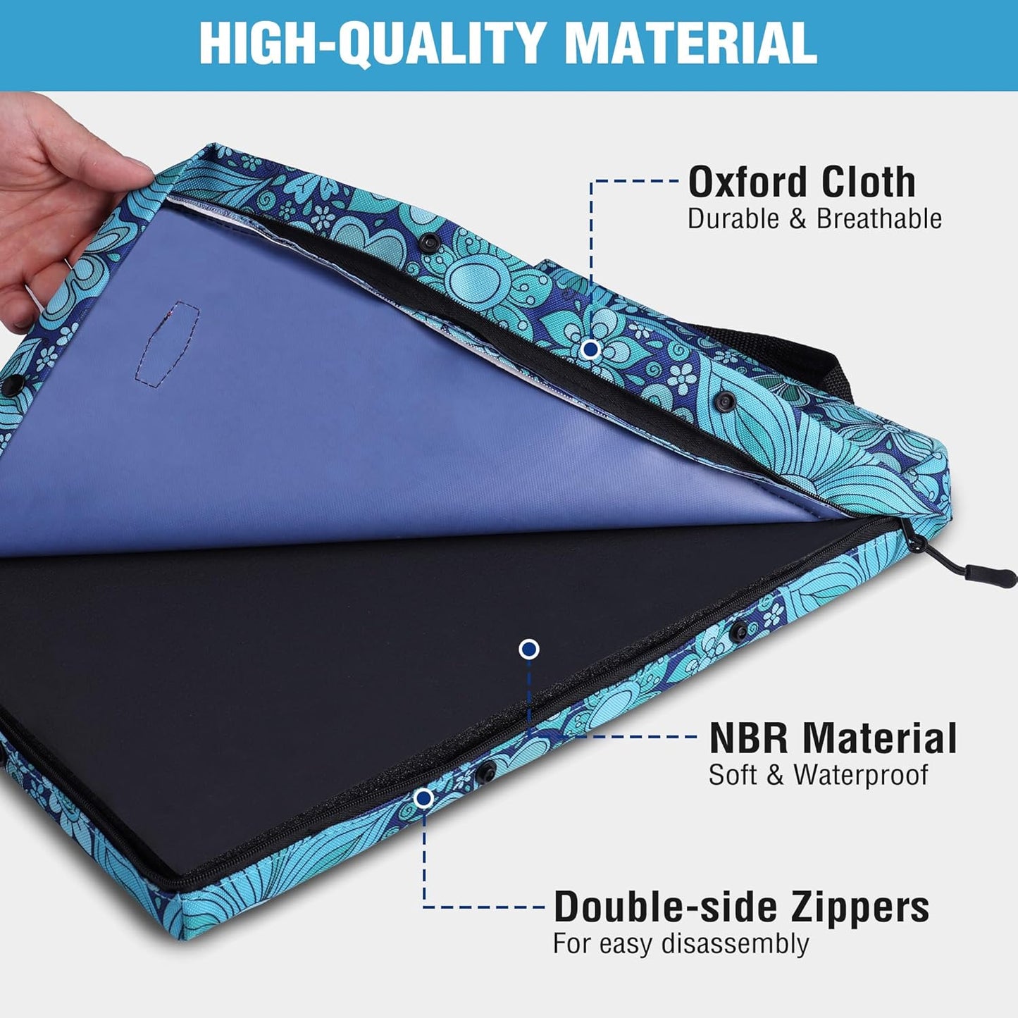 17" Kneeling Pad with Removable Cover, Blue Floral Printing | Soft NBR Foam Cushioning, Large Size, For Gardening, Daily Chores, Workout Supplies