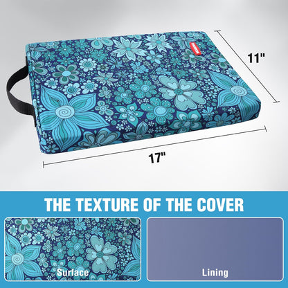 17" Kneeling Pad with Removable Cover, Blue Floral Printing | Soft NBR Foam Cushioning, Large Size, For Gardening, Daily Chores, Workout Supplies
