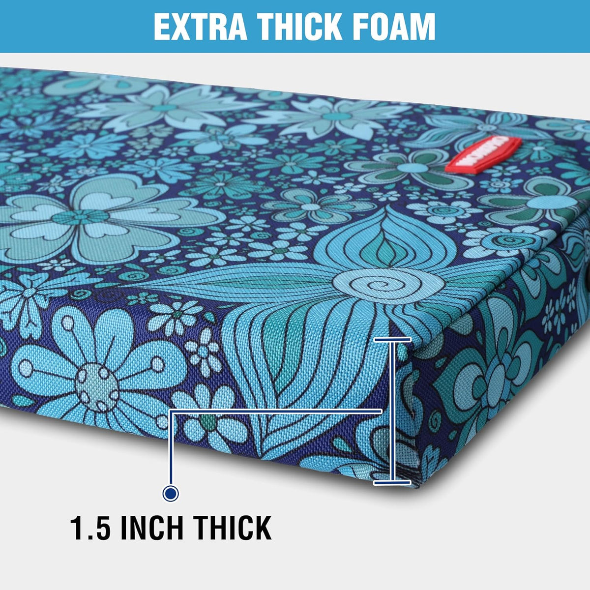 17" Kneeling Pad with Removable Cover, Blue Floral Printing | Soft NBR Foam Cushioning, Large Size, For Gardening, Daily Chores, Workout Supplies