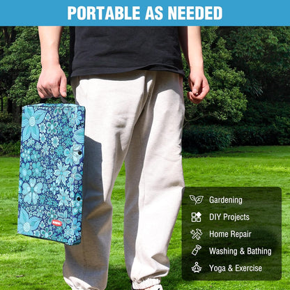 17" Kneeling Pad with Removable Cover, Blue Floral Printing | Soft NBR Foam Cushioning, Large Size, For Gardening, Daily Chores, Workout Supplies