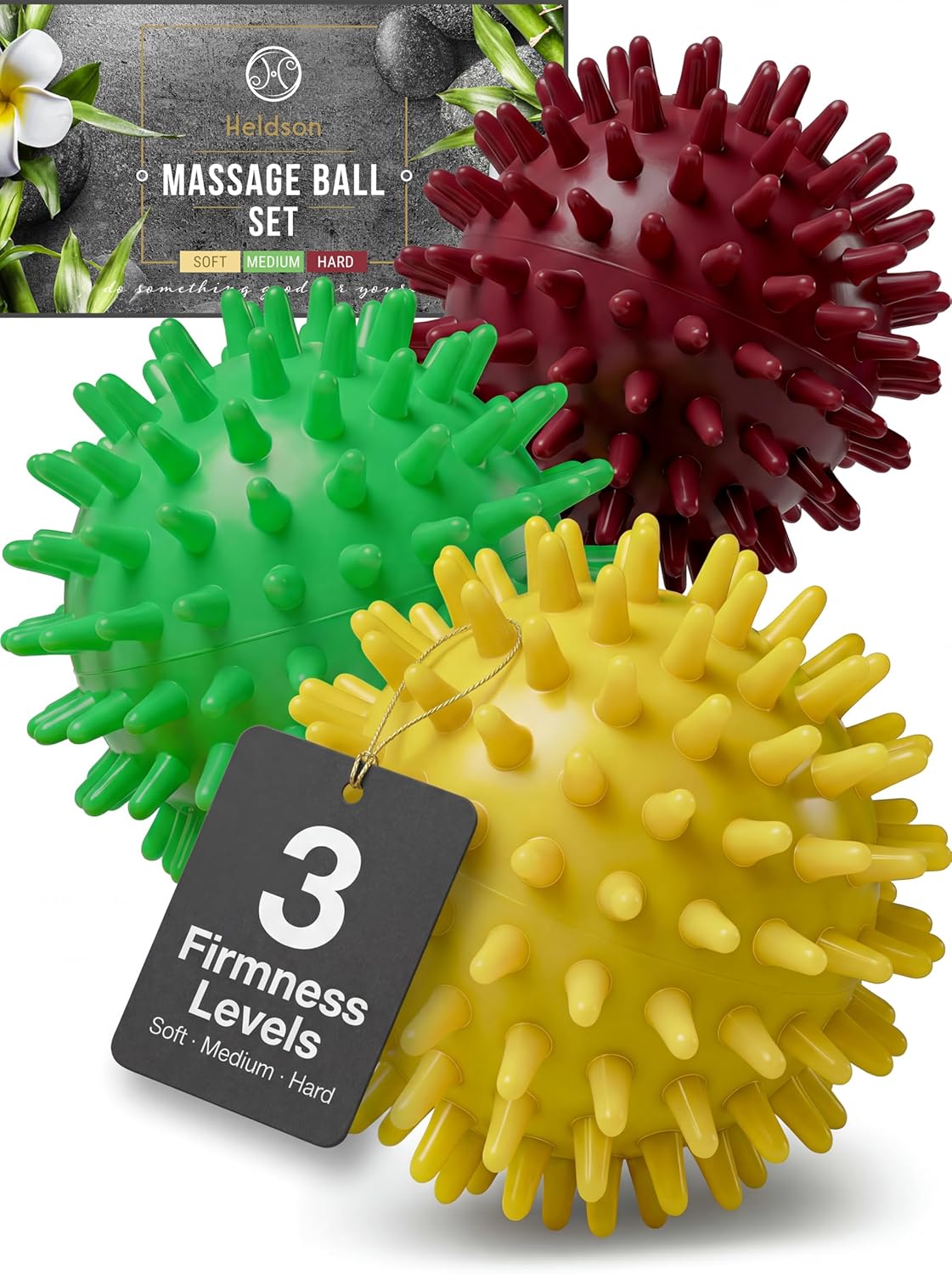 ® 3 Spiky Massage Balls Set [Soft, Medium, Hard] - Foot Roller Massager Spikes - Spike Trigger Point Ball for Back Pain Relief & Feet - Plantar Fasciitis Deep Tissue Therapy - Spikey Pressure