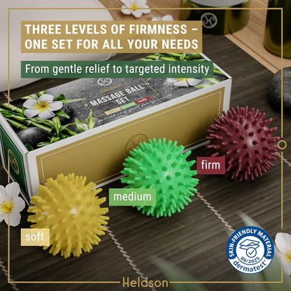 ® 3 Spiky Massage Balls Set [Soft, Medium, Hard] - Foot Roller Massager Spikes - Spike Trigger Point Ball for Back Pain Relief & Feet - Plantar Fasciitis Deep Tissue Therapy - Spikey Pressure