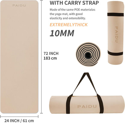 Yoga Mat Non Slip Anti-tear,extra thick-2/5 inch（10MM）High Resiliency Professional POE Yoga Mats for Women Men Kids,72"x24"inch,Workout, Yoga, Pilates and Floor Exercise, with Carrier Strap