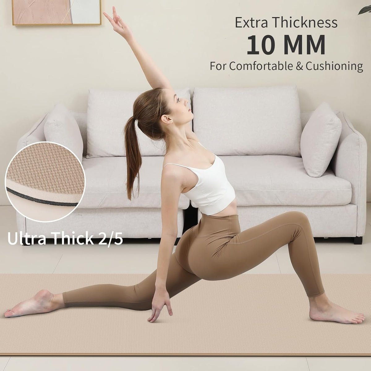 Yoga Mat Non Slip Anti-tear,extra thick-2/5 inch（10MM）High Resiliency Professional POE Yoga Mats for Women Men Kids,72"x24"inch,Workout, Yoga, Pilates and Floor Exercise, with Carrier Strap