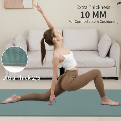 Yoga Mat Non Slip Anti-tear,extra thick-2/5 inch（10MM）High Resiliency Professional POE Yoga Mats for Women Men Kids,72"x24"inch,Workout, Yoga, Pilates and Floor Exercise, with Carrier Strap