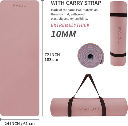 Yoga Mat Non Slip Anti-tear,extra thick-2/5 inch（10MM）High Resiliency Professional POE Yoga Mats for Women Men Kids,72"x24"inch,Workout, Yoga, Pilates and Floor Exercise, with Carrier Strap