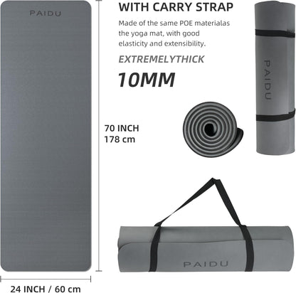 Yoga Mat Non Slip Anti-tear,extra thick-2/5 inch（10MM）High Resiliency Professional POE Yoga Mats for Women Men Kids,72"x24"inch,Workout, Yoga, Pilates and Floor Exercise, with Carrier Strap