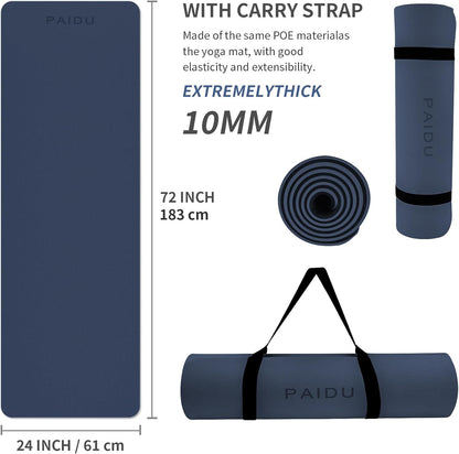 Yoga Mat Non Slip Anti-tear,extra thick-2/5 inch（10MM）High Resiliency Professional POE Yoga Mats for Women Men Kids,72"x24"inch,Workout, Yoga, Pilates and Floor Exercise, with Carrier Strap