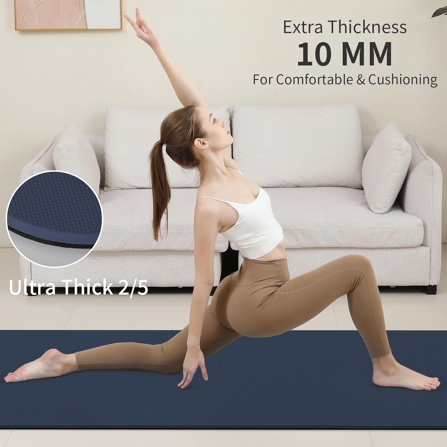 Yoga Mat Non Slip Anti-tear,extra thick-2/5 inch（10MM）High Resiliency Professional POE Yoga Mats for Women Men Kids,72"x24"inch,Workout, Yoga, Pilates and Floor Exercise, with Carrier Strap