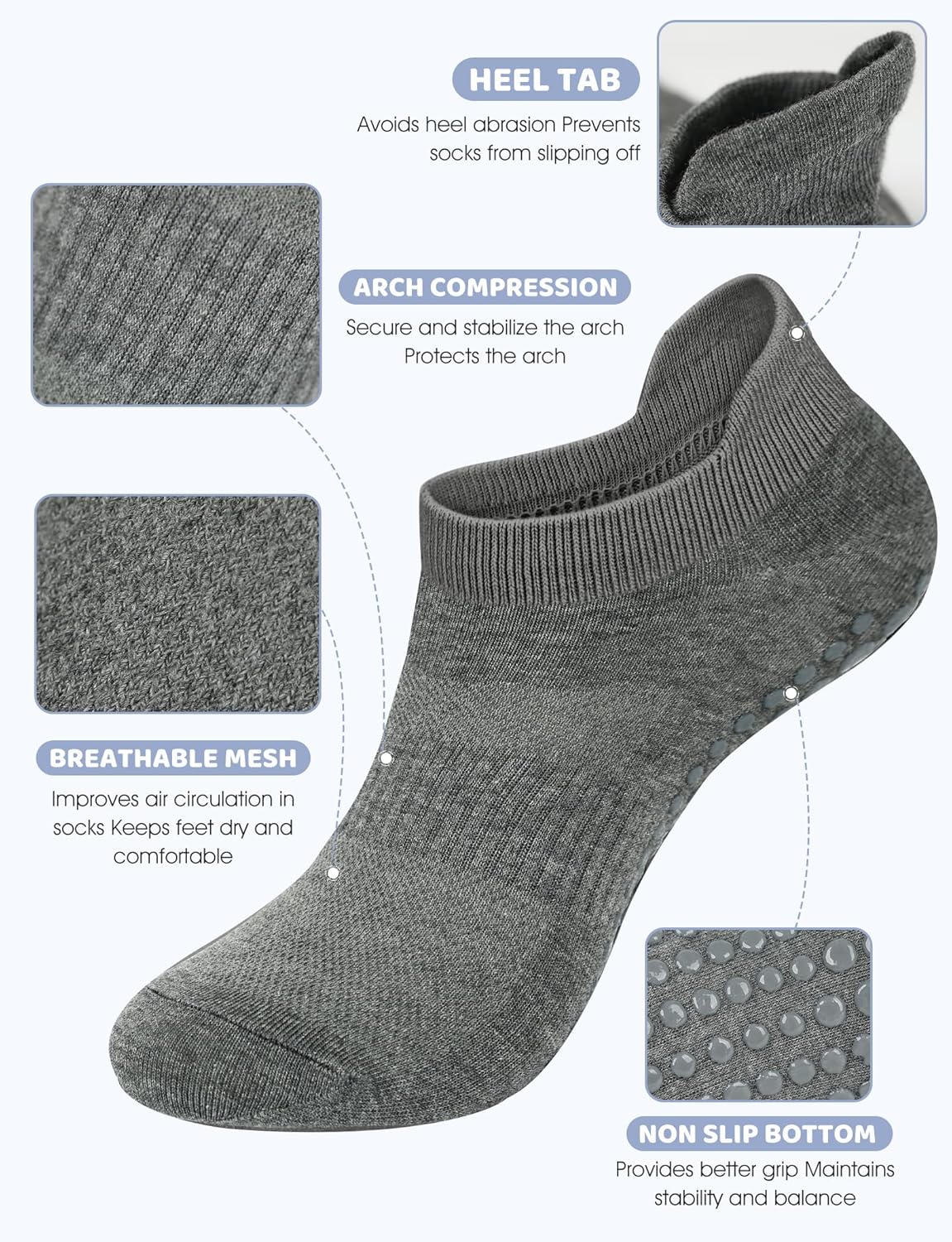 Grip Socks for Women Men Pilates Grip Socks Non Slip Yoga Sock with Grips for Barre Barefoot Hospital Grippy Sock