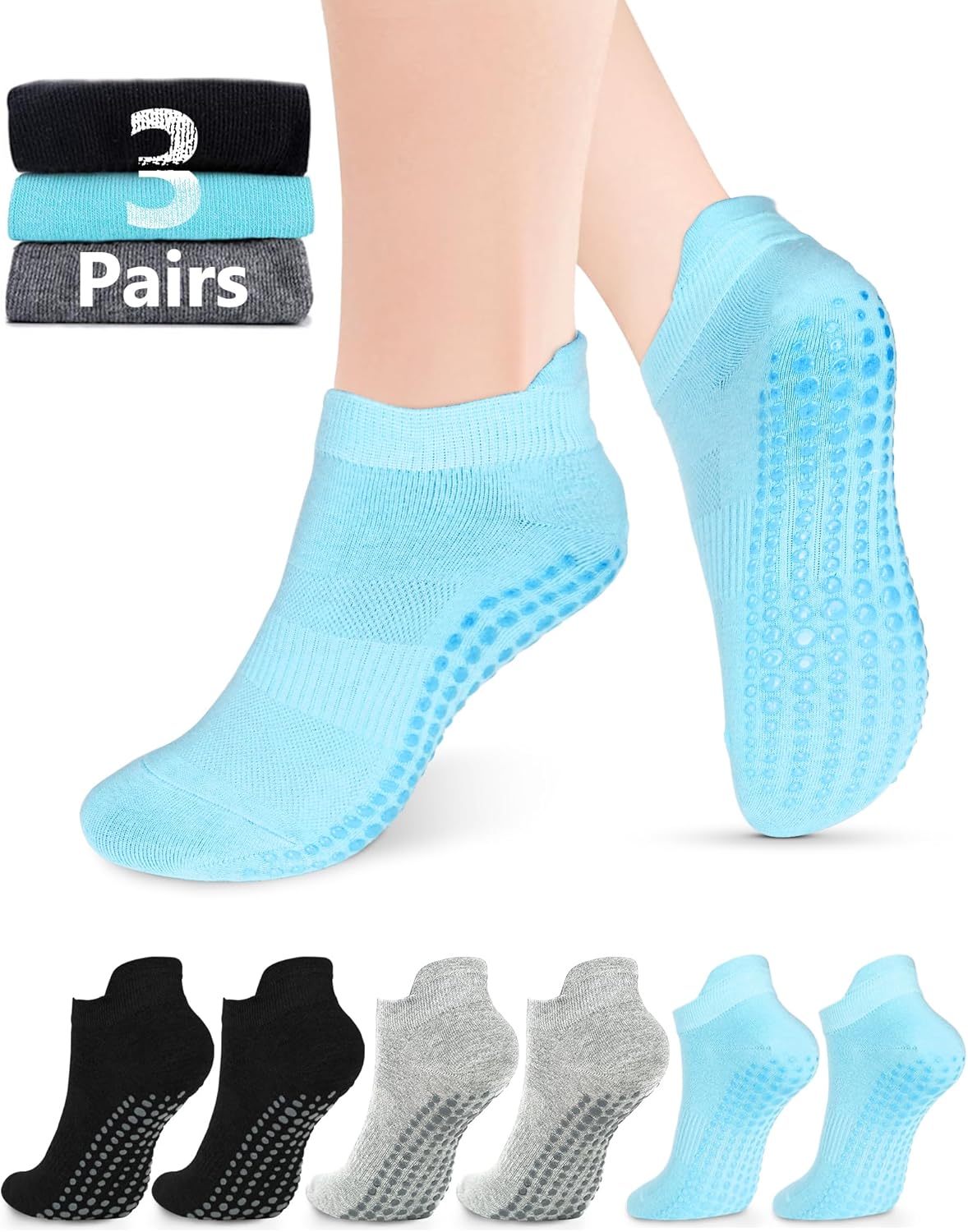 Grip Socks for Women Men Pilates Grip Socks Non Slip Yoga Sock with Grips for Barre Barefoot Hospital Grippy Sock