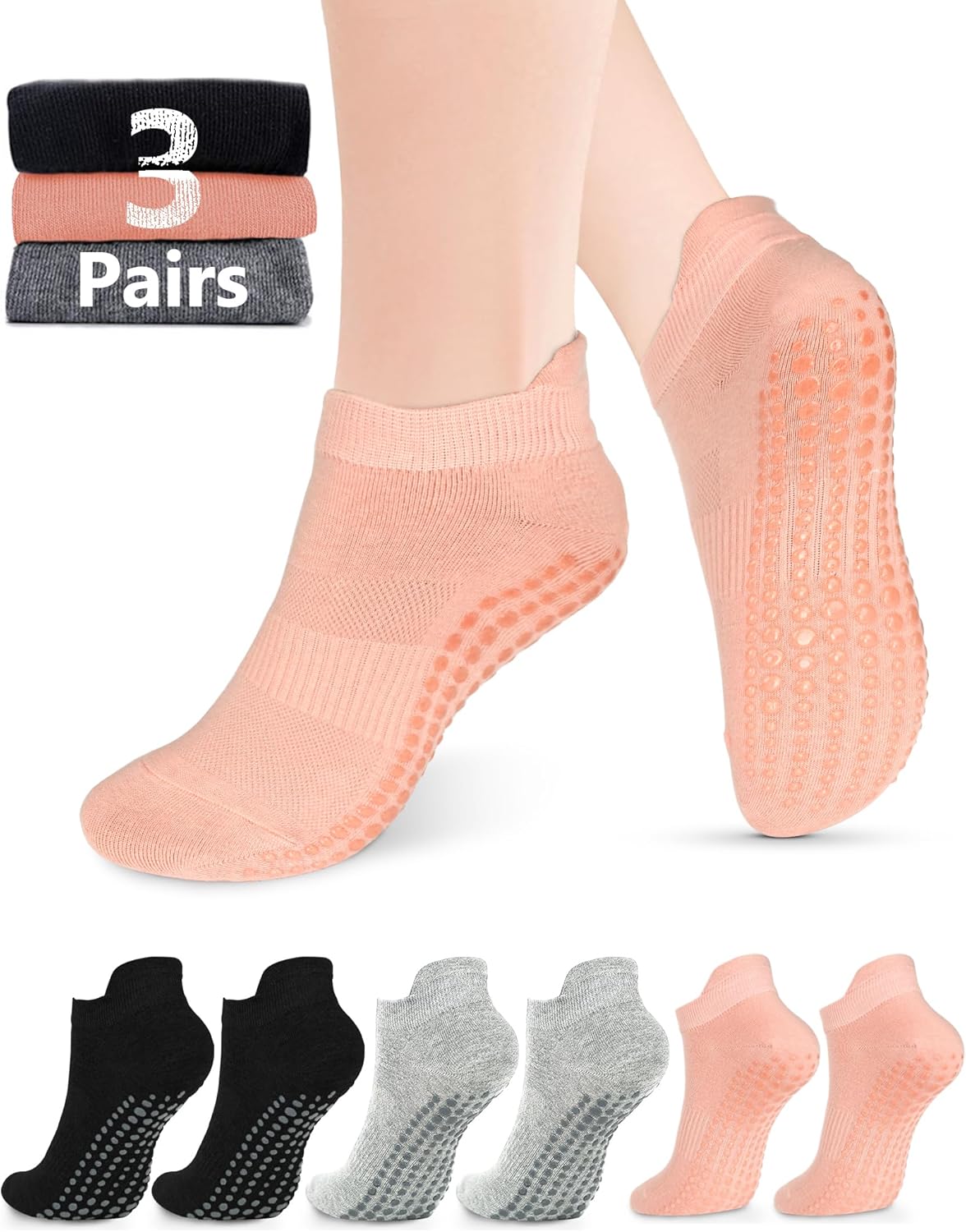 Grip Socks for Women Men Pilates Grip Socks Non Slip Yoga Sock with Grips for Barre Barefoot Hospital Grippy Sock