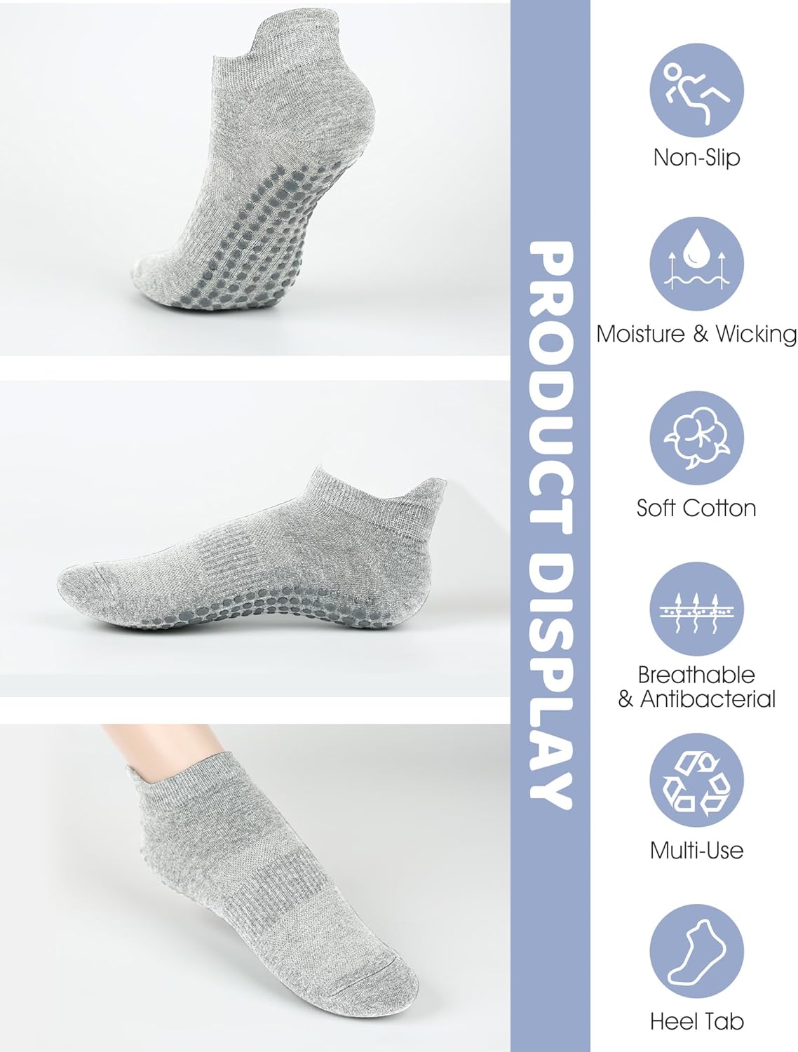 Grip Socks for Women Men Pilates Grip Socks Non Slip Yoga Sock with Grips for Barre Barefoot Hospital Grippy Sock