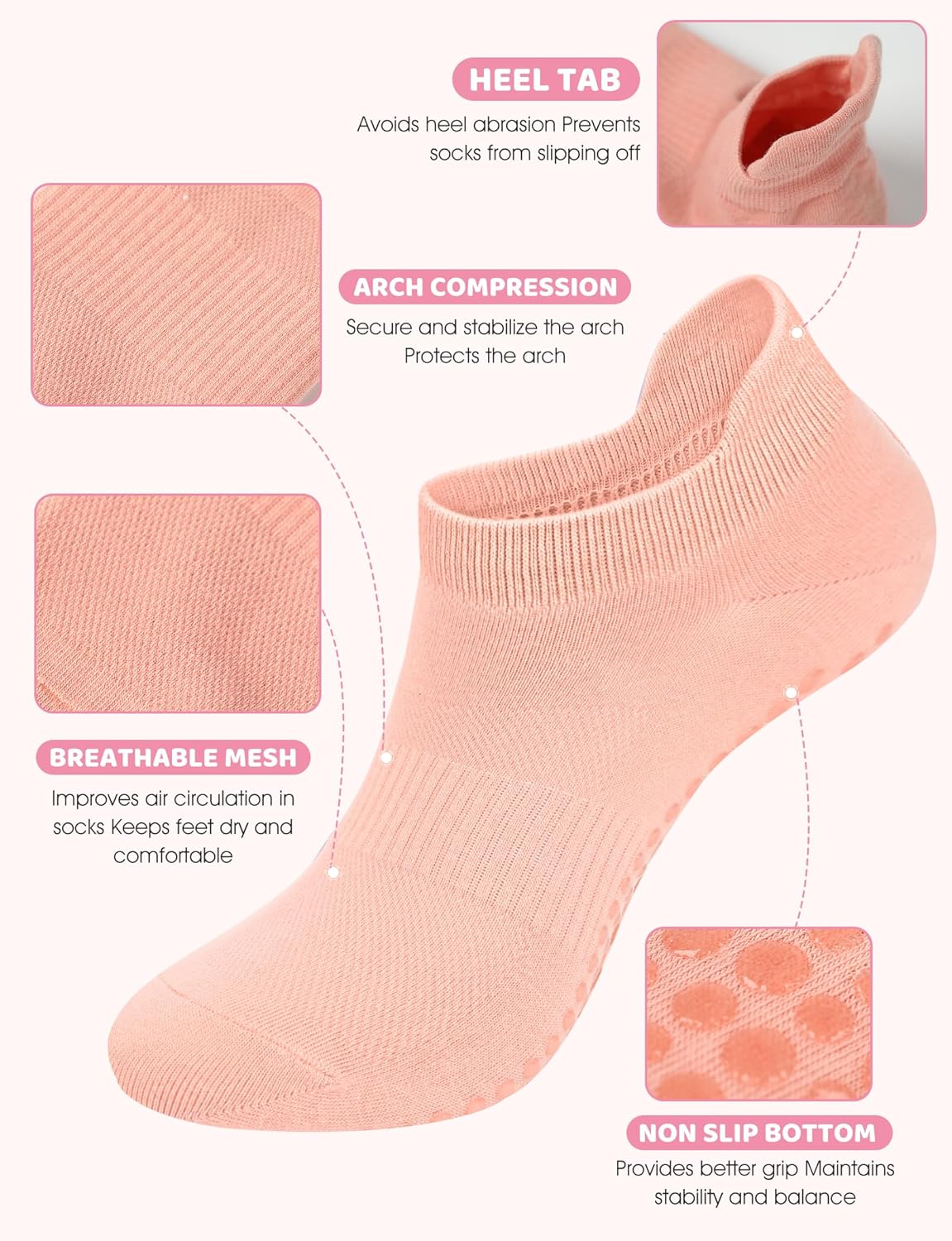 Grip Socks for Women Men Pilates Grip Socks Non Slip Yoga Sock with Grips for Barre Barefoot Hospital Grippy Sock