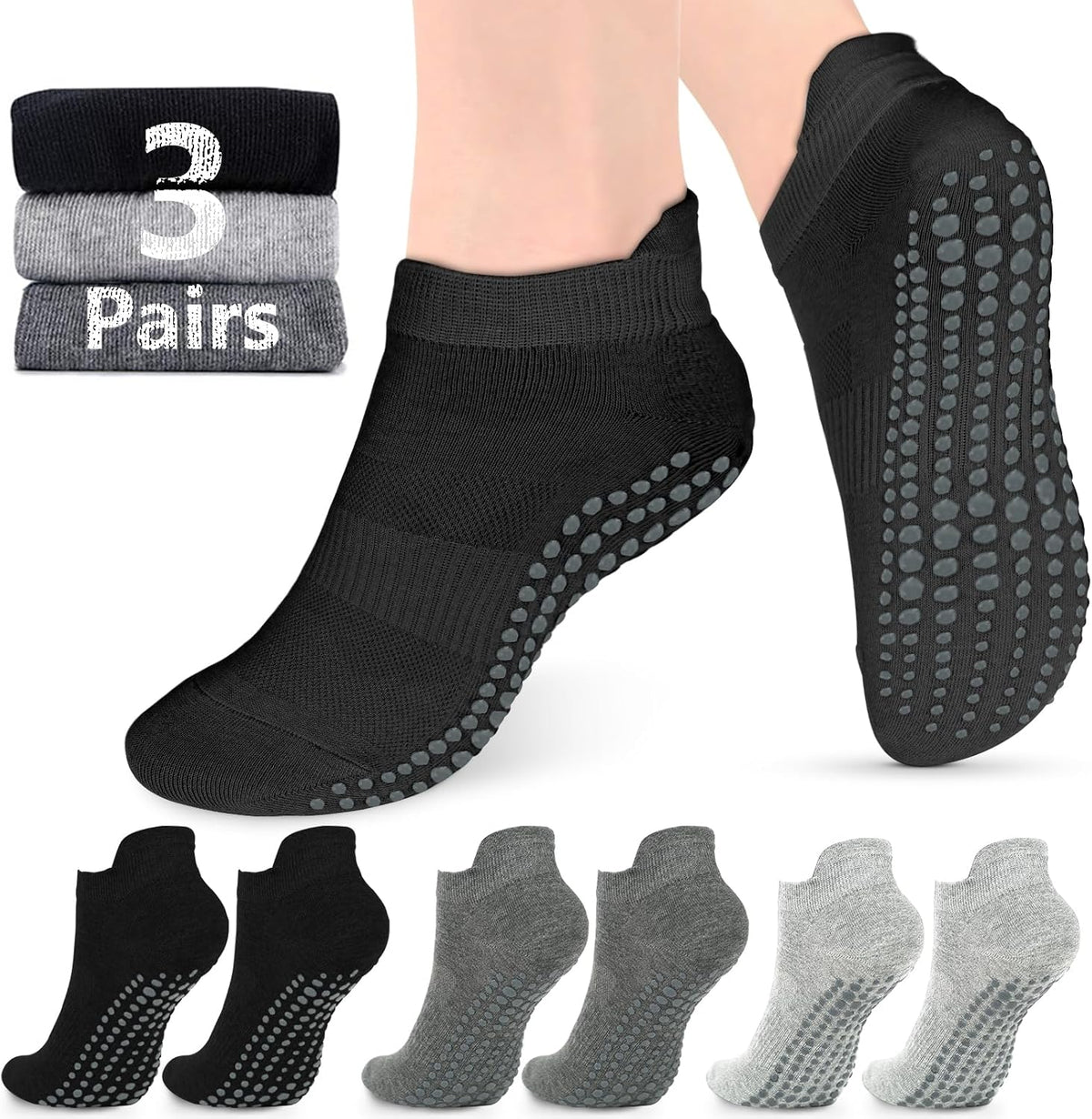Grip Socks for Women Men Pilates Grip Socks Non Slip Yoga Sock with Grips for Barre Barefoot Hospital Grippy Sock