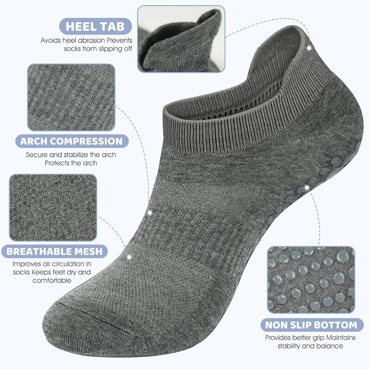 Grip Socks for Women Men Pilates Grip Socks Non Slip Yoga Sock with Grips for Barre Barefoot Hospital Grippy Sock