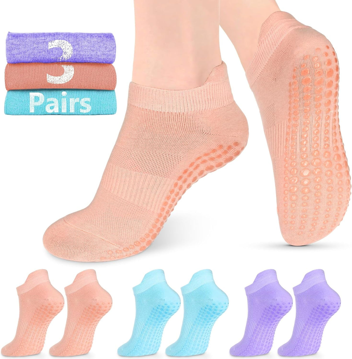 Grip Socks for Women Men Pilates Grip Socks Non Slip Yoga Sock with Grips for Barre Barefoot Hospital Grippy Sock
