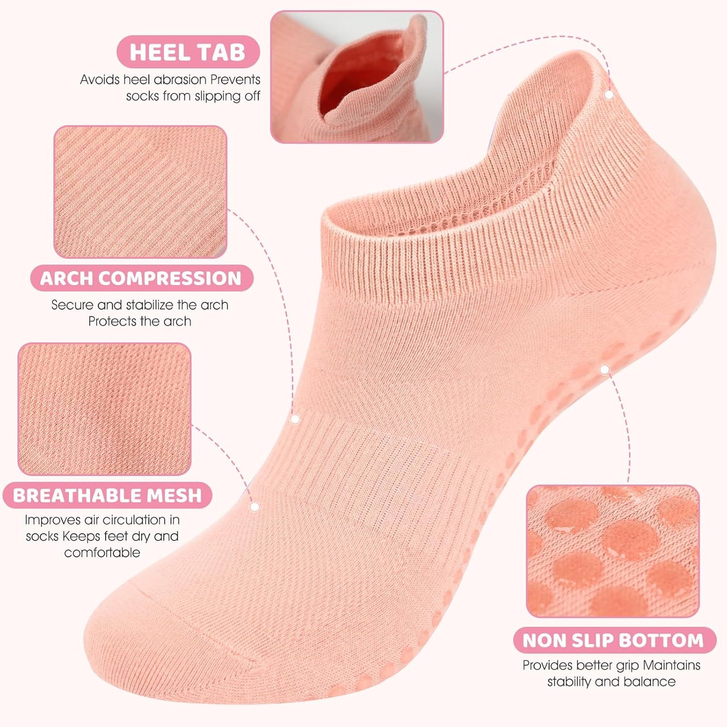 Grip Socks for Women Men Pilates Grip Socks Non Slip Yoga Sock with Grips for Barre Barefoot Hospital Grippy Sock