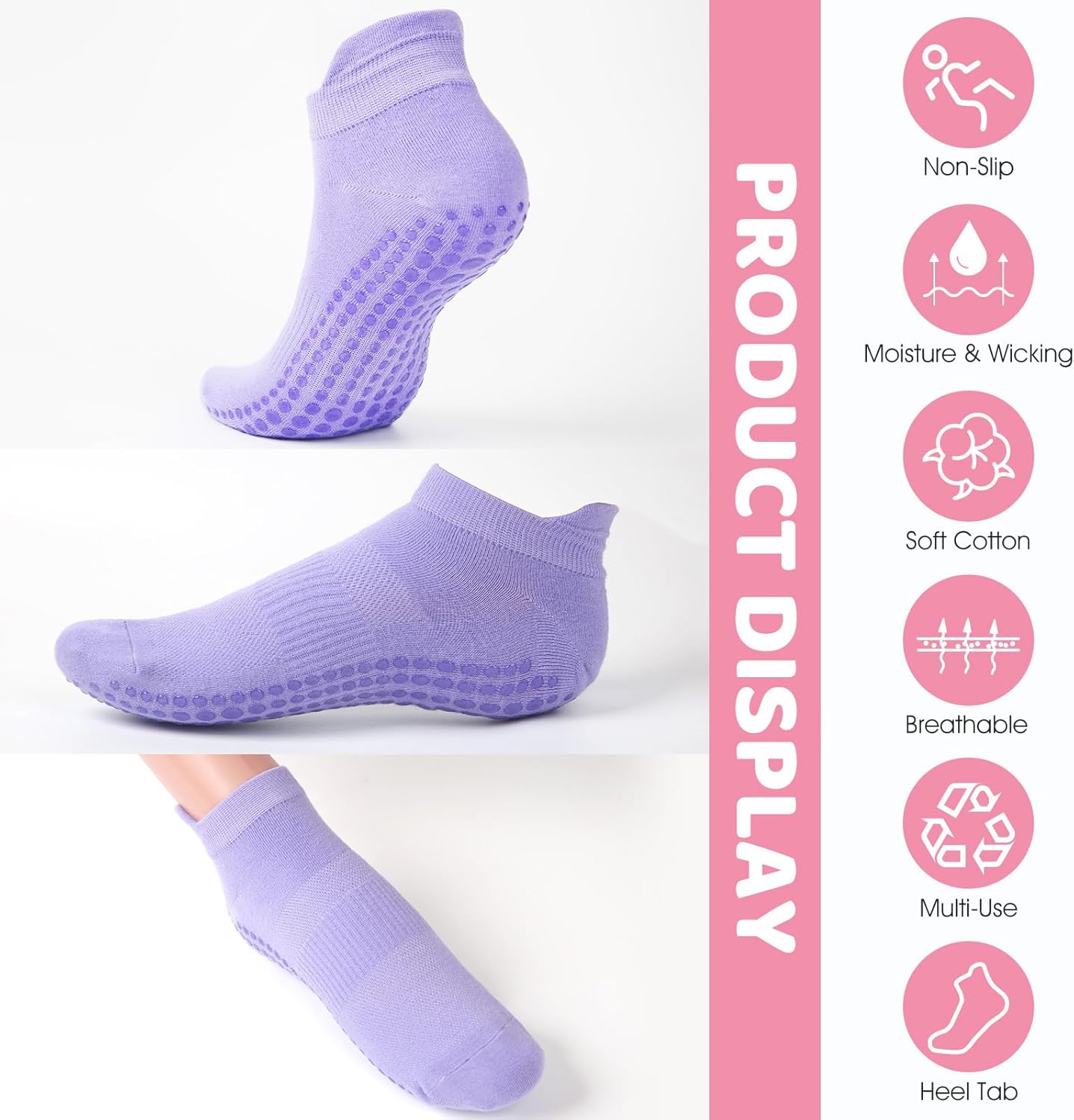 Grip Socks for Women Men Pilates Grip Socks Non Slip Yoga Sock with Grips for Barre Barefoot Hospital Grippy Sock