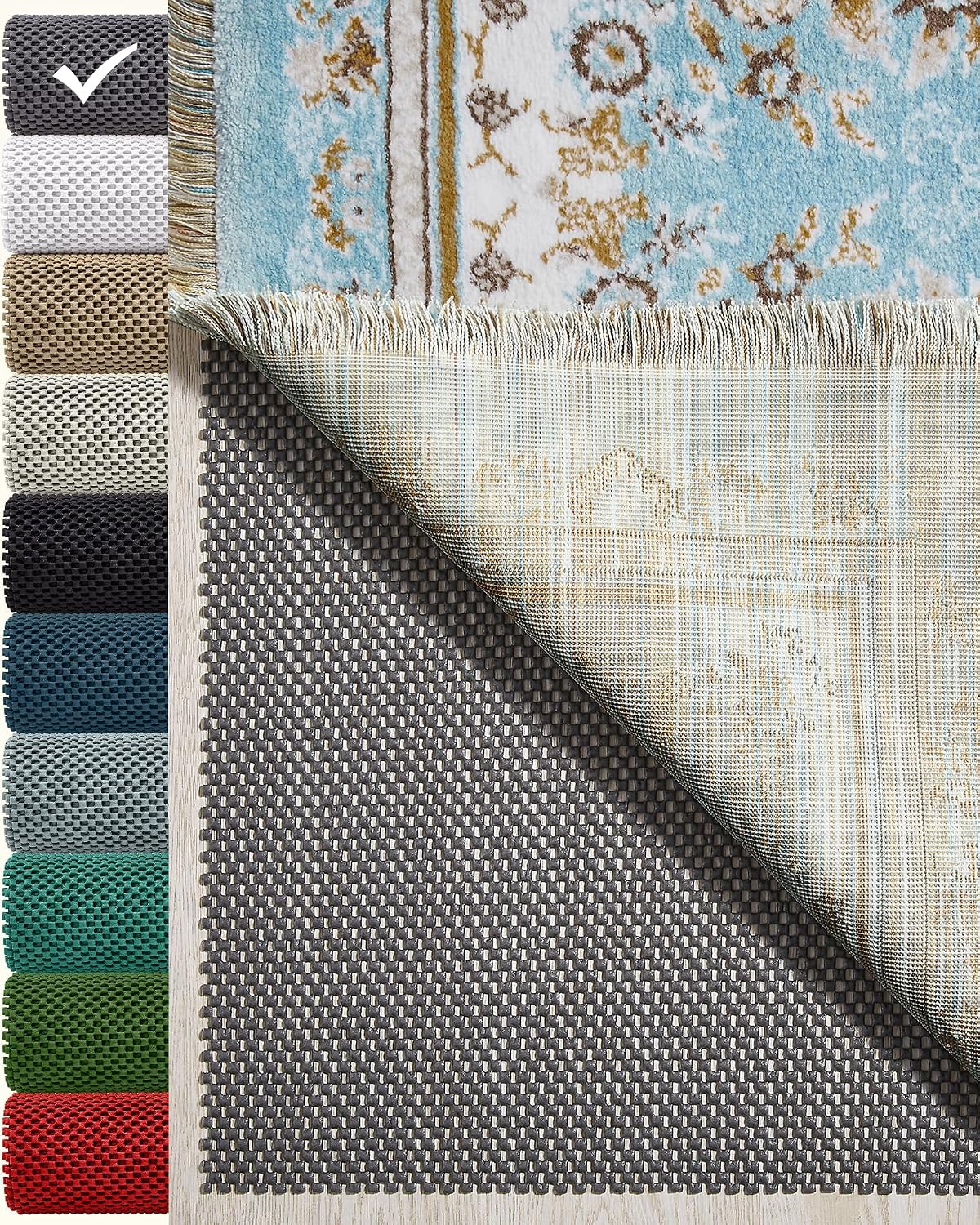 3x5 Ft Rug Pad Gripper for Hardwood Floors, Non Slip Rug Pads for Area Rugs, Thick Dark Grey Rug Grippers for Tile Floors, Under Carpet Anti Skid Mat, Keep Your Rugs Safe and in Place